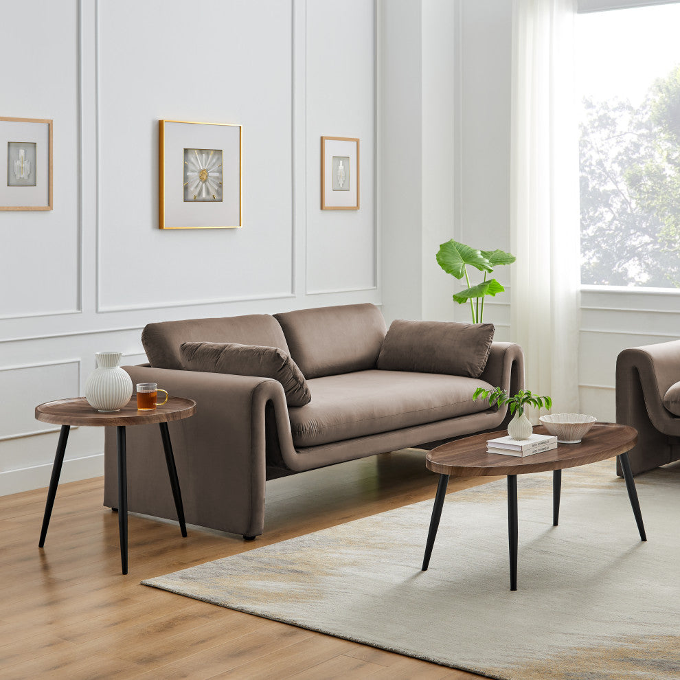 Danya B. Paxton Side Table With Modern Black Metal Taper Legs Round Walnut