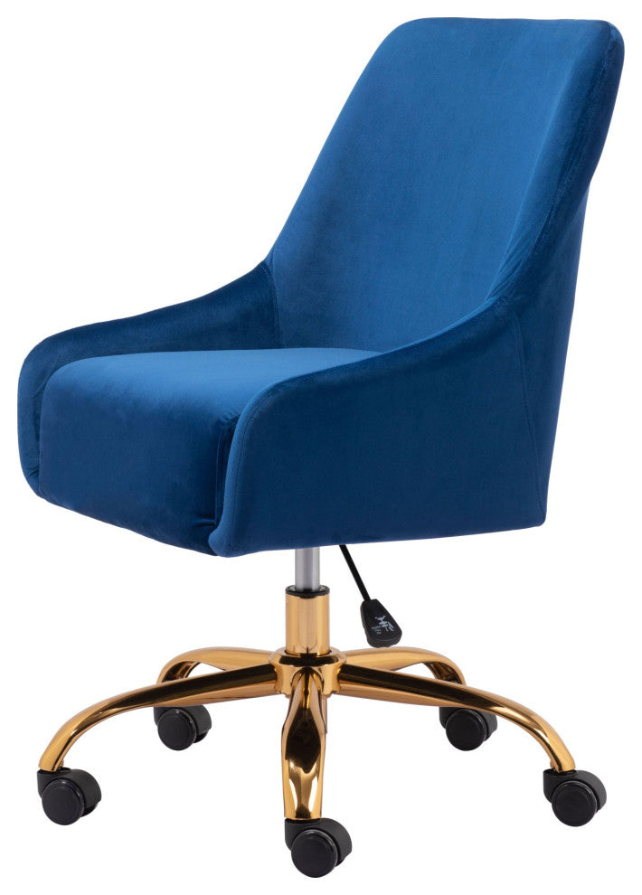 Computer Chair, Faux Vinyl Leather, Steel, Navy, Gold, Home Business Office