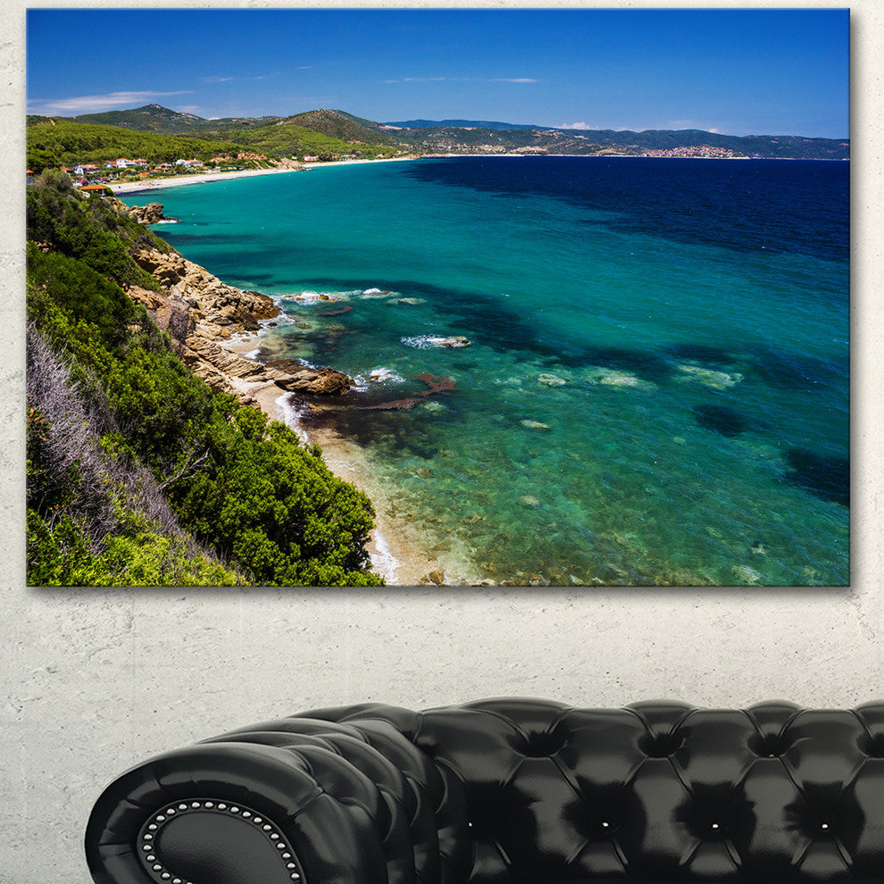 Beautiful Greek Beach of Sea, Seashore Canvas Art Print, 60"x28"