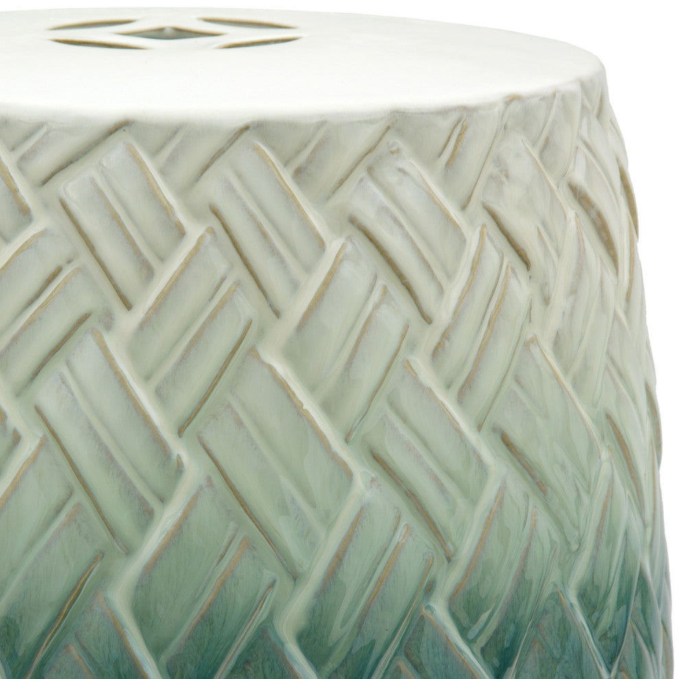 18" Carved Woven Design Porcelain Garden Stool