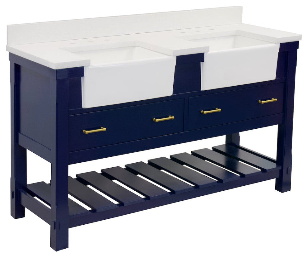 Charlotte 60" Bathroom Vanity, Royal Blue, Quartz, Double