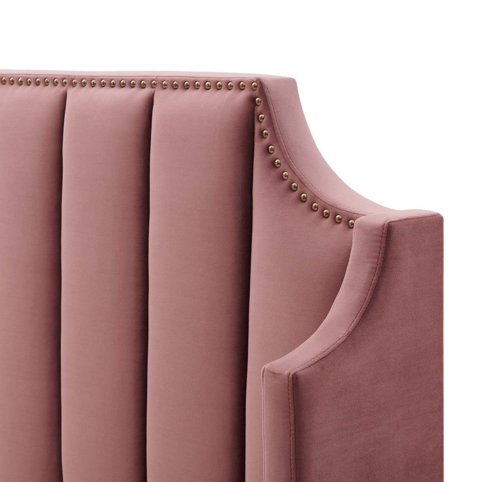 Platform Bed Frame, Queen Size, Velvet, Pink, Modern Contemporary, Bedroom