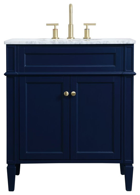 Elegant Decor Williams 30" Single Marble Top Bathroom Vanity in Blue