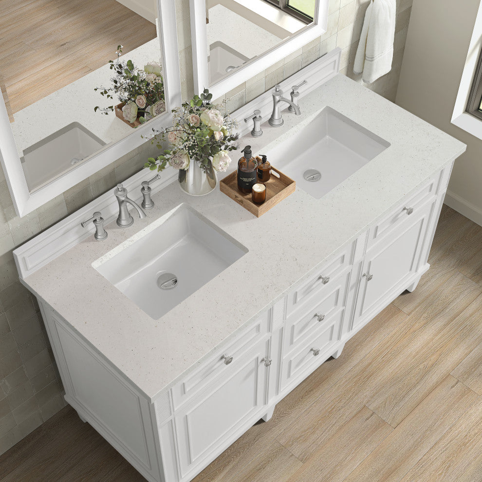 Lorelai 60" Double Vanity, Bright White, 3 CM Lime Delight Top