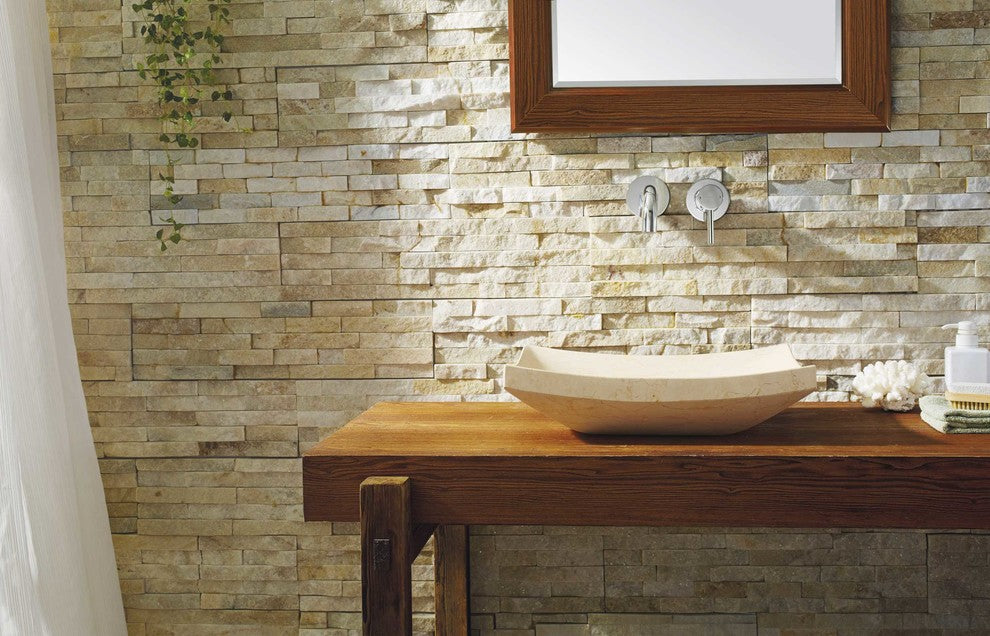 Virtu Icarus Natural Stone Bathroom Vessel Sink, Sunny Yellow Marble