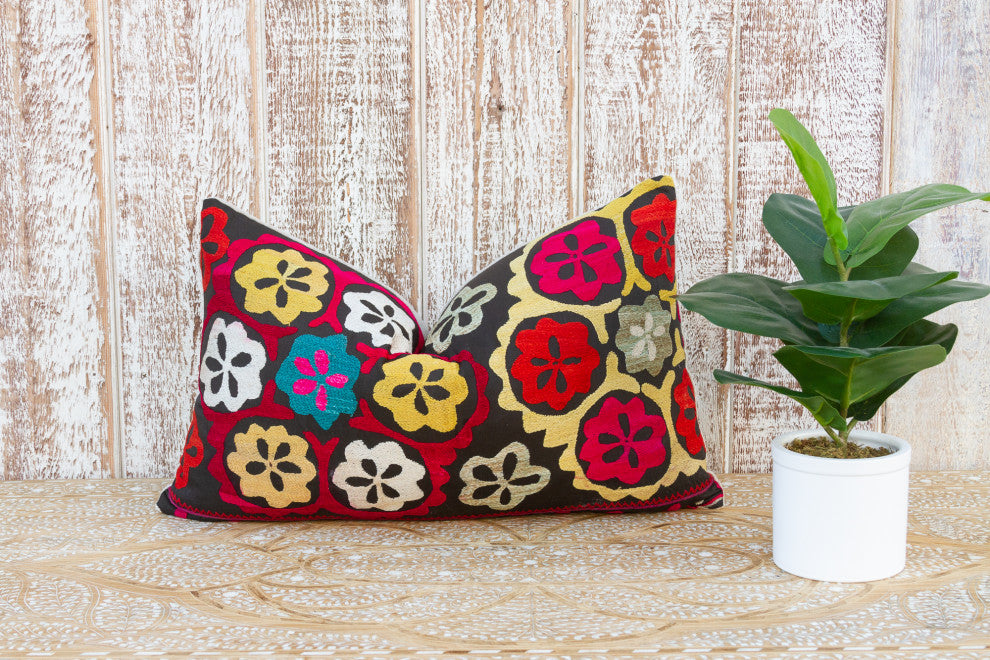 Goldasta Nurata Suzani Lumbar Pillow