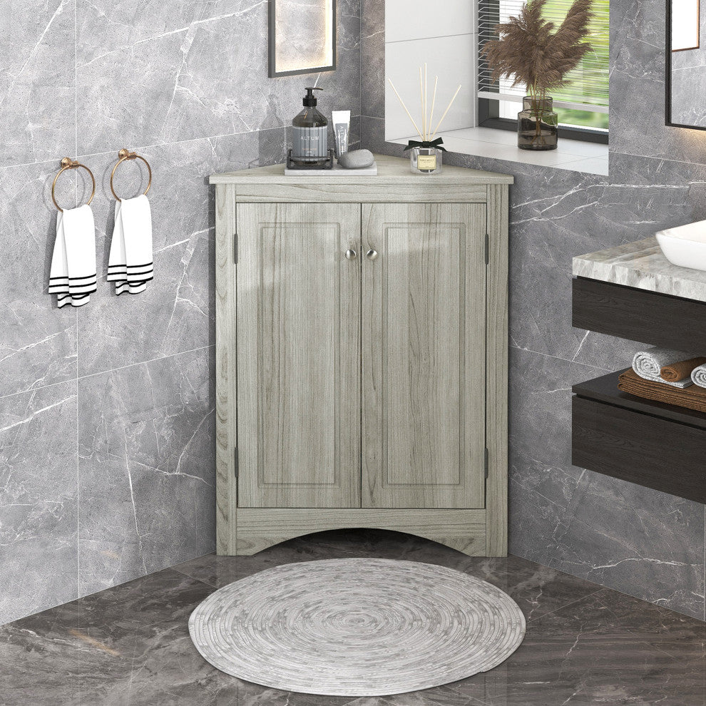 TATEUS Triangle Bathroom Storage Cabinet Freestanding Corner cabinet, Oak