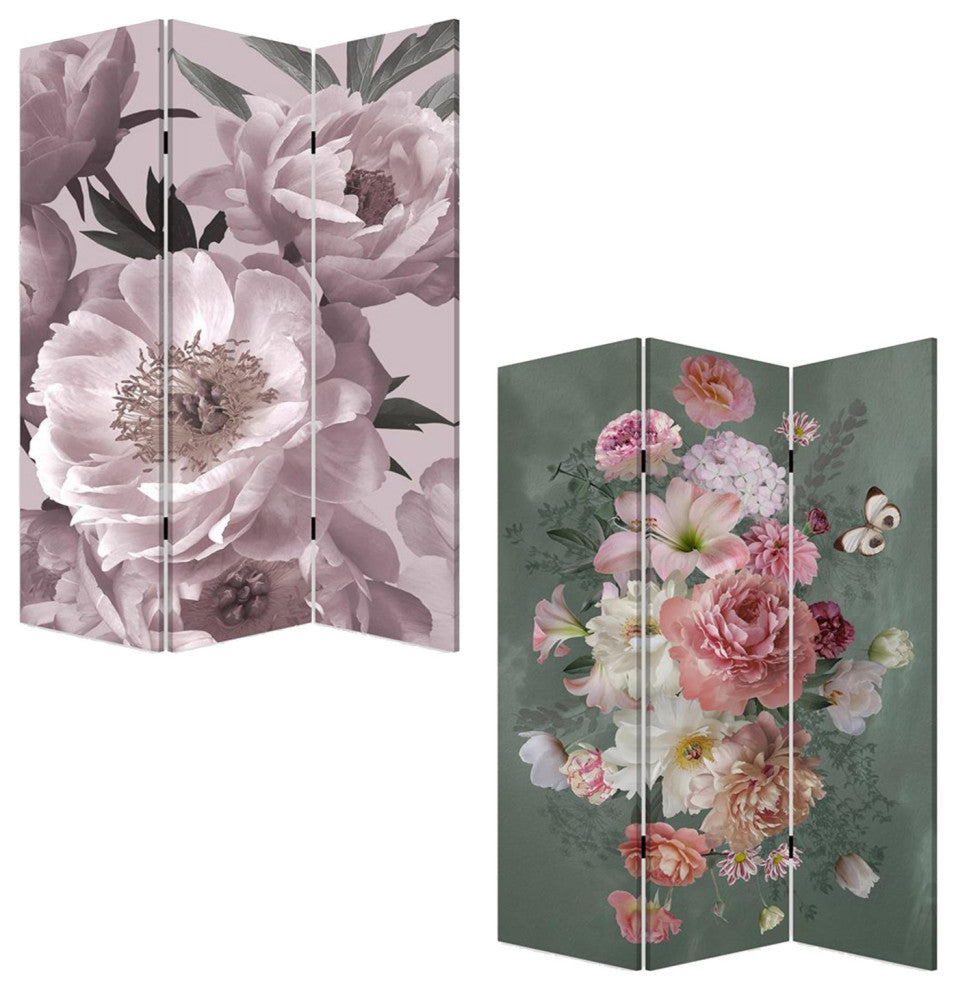 Romantic Floral Three Panel Room Divider Screen