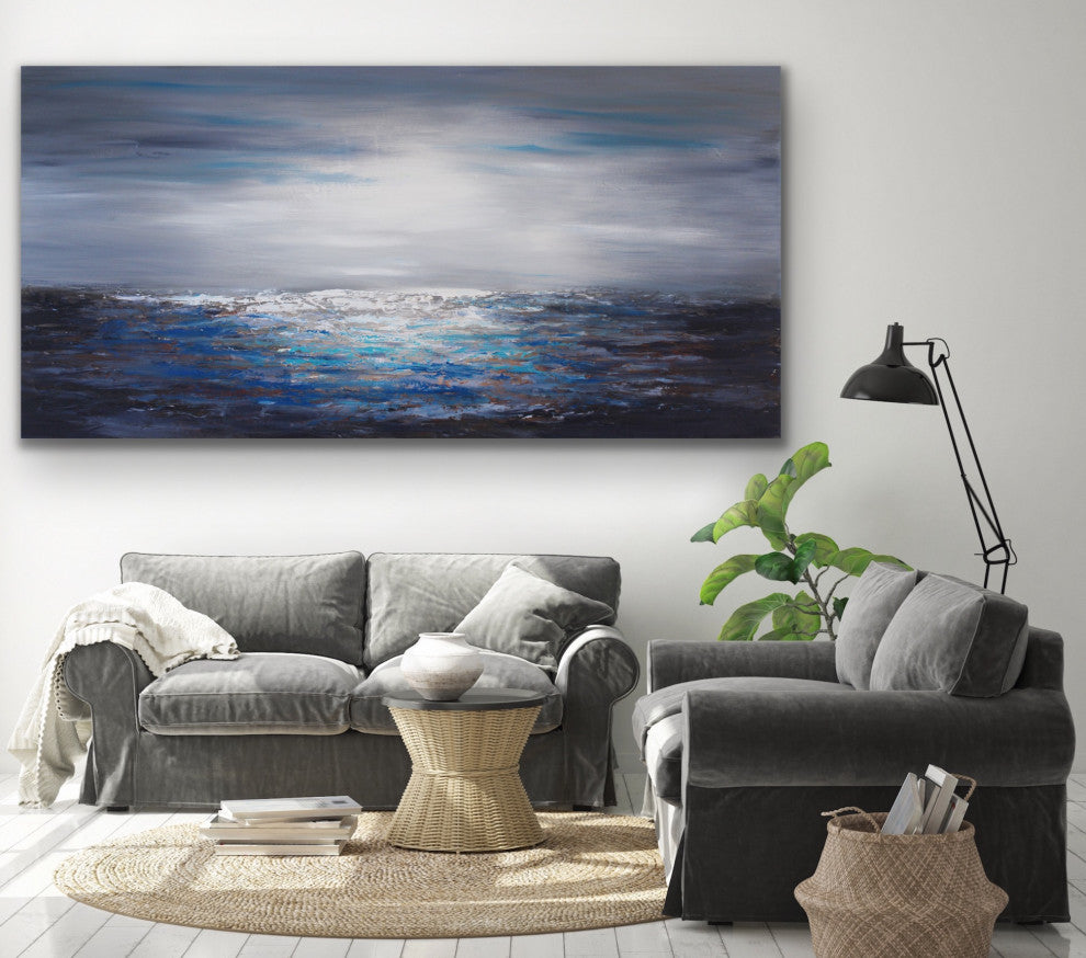 36x72" Blue coastal painting Large Modern contemporary beach art Wall Art Decor
