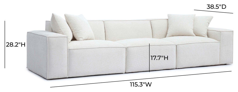 Mindy Chenille Basketweave Modular Sofa, Cream