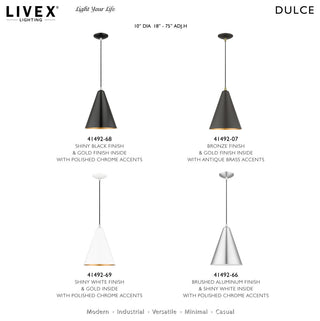 Dulce 1-Light Shiny Black Cone Pendant, Polished Chrome Accents