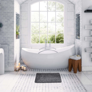 Bath Rug Memory Foam Mat 3D Pebble 32"x20", Dark Gray, Bath Mat