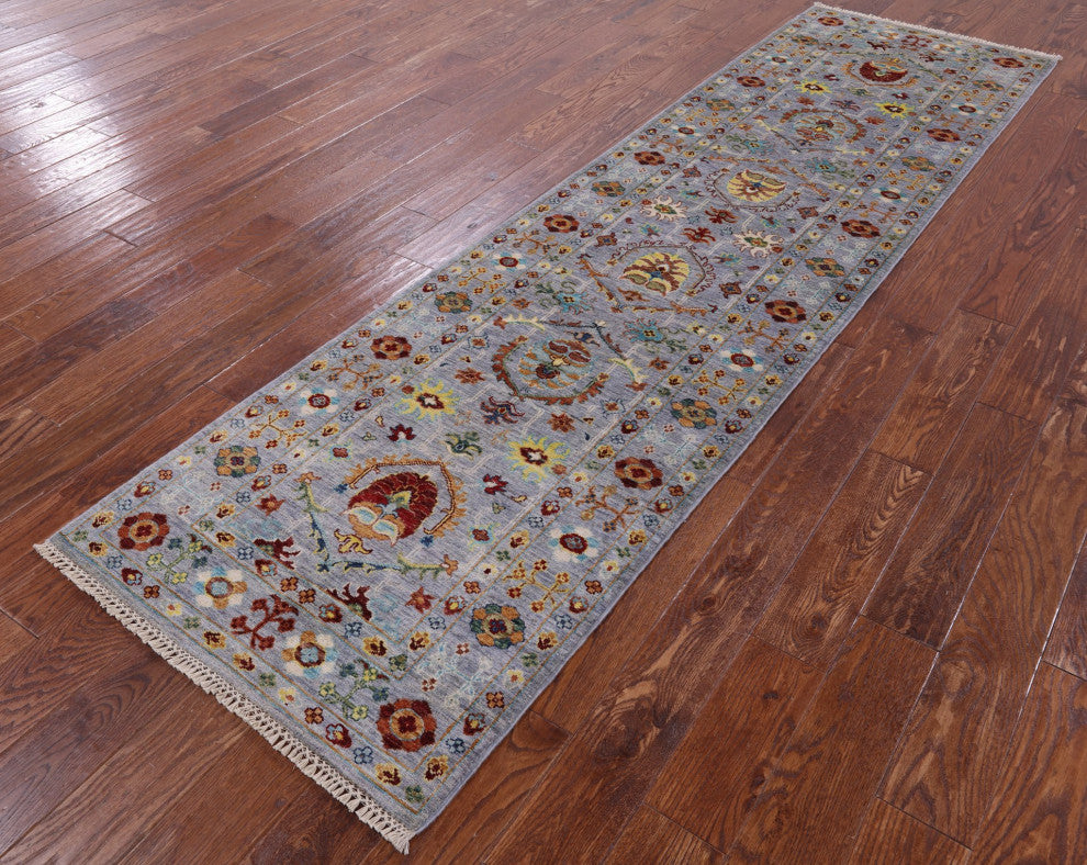 2' 9" X 9' 11" Runner Hand-Knotted Persian Tabriz Wool Rug Q8373