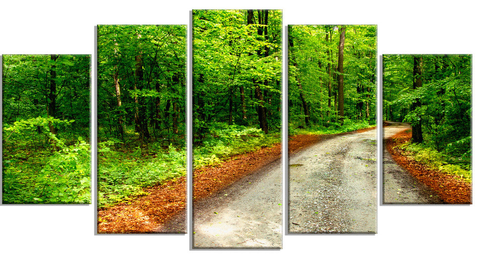 "Pathway in Deep Moss Forest" Landscape Art Print Canvas, 5 Panels, 60"x32"