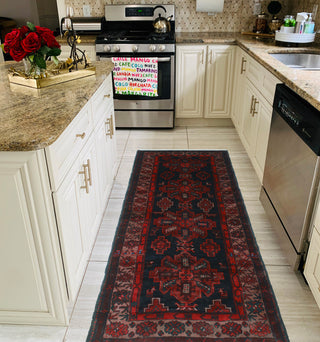 Semi Antique Alexina Rust/Navy Runner, 3'5x8'2