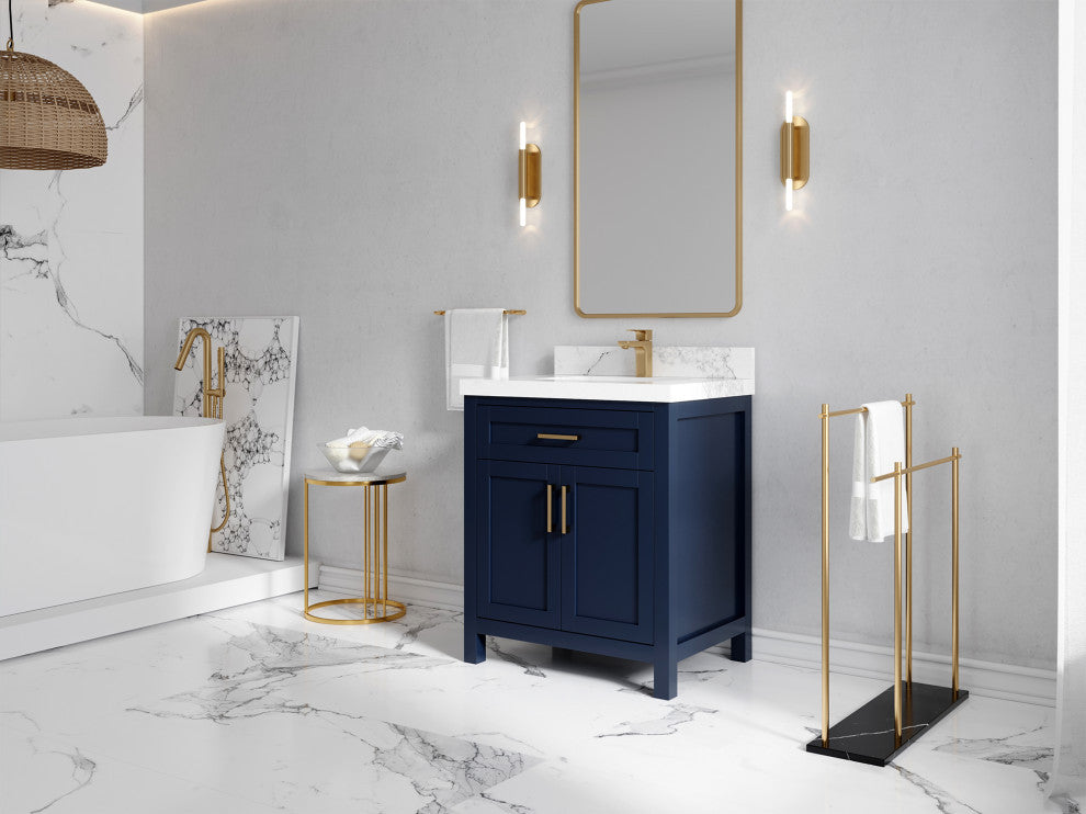 Cambridge 30 Single Sink Bath Vanity in Hale Navy Blue 2" Calacatta Nuvo
