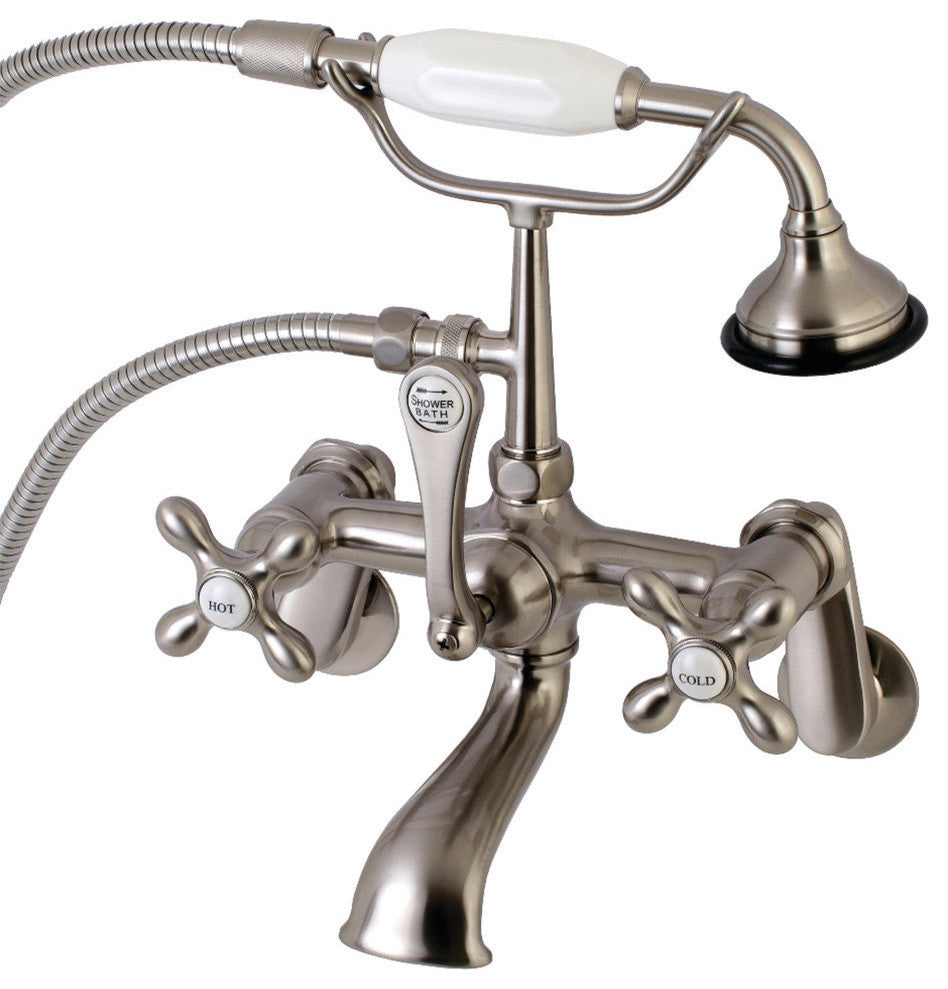 Kingston Brass Wall Mount Tub Faucet With Hand Shower, Brushed Nickel