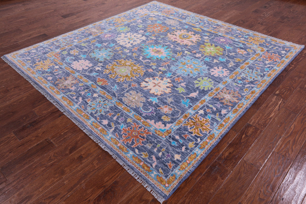 8' Square Hand-Knotted Turkish Oushak Wool Rug - Q15668