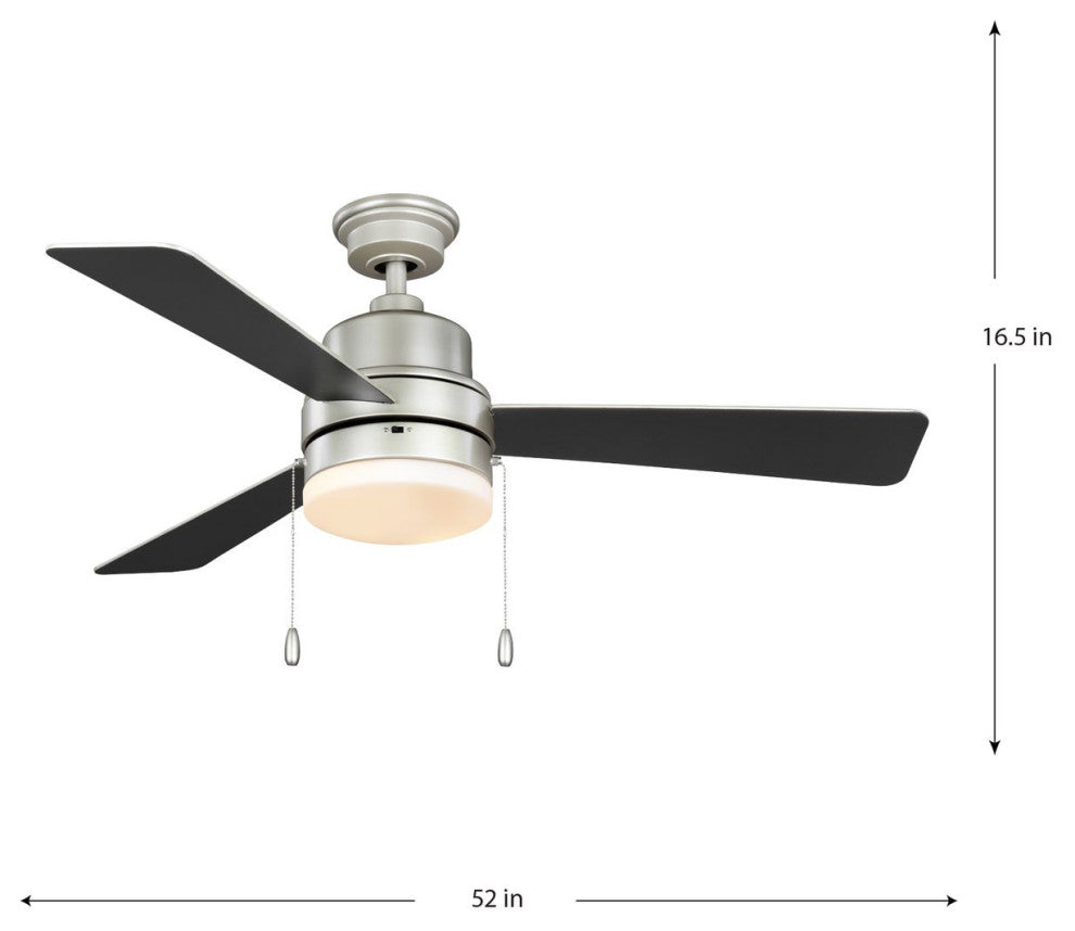 Trevina V 52" 3-Blade Indoor Painted Nickel Ceiling Fan with Light Kit
