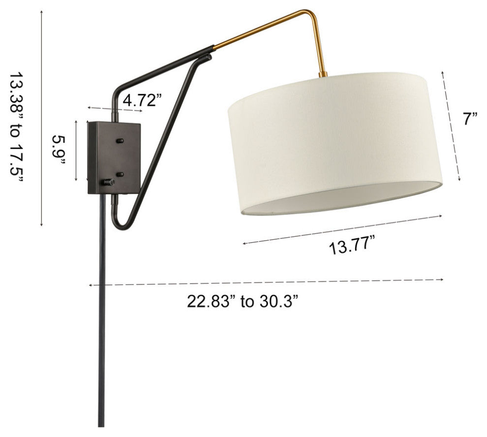 Swing Arm Wall Lamp,Plug in Wall Mount Light with Off-White Fabric Shade