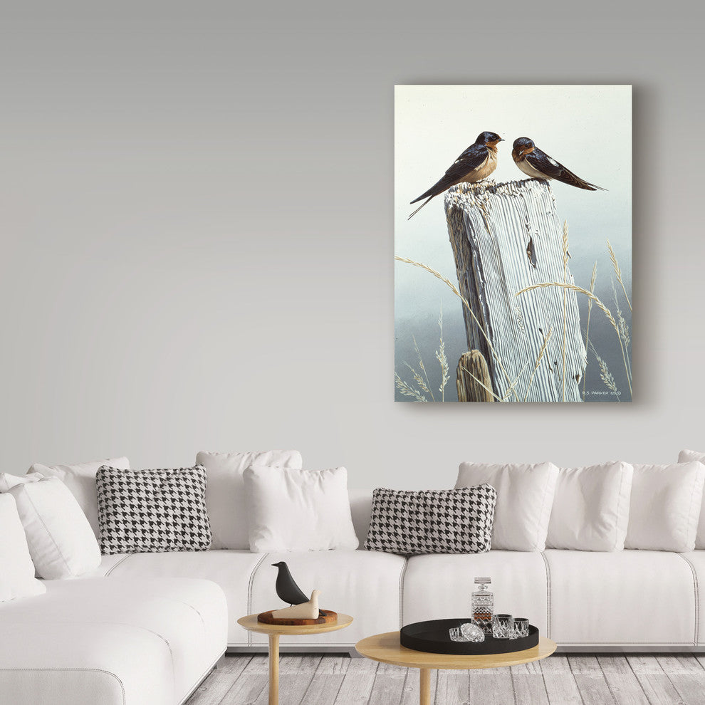 Ron Parker 'Barn Swallows On Fence Post' Canvas Art, 19"x14"