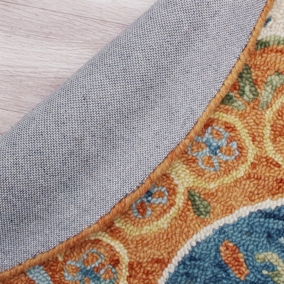 4" Round Orange Traditional Medallion Area Rug