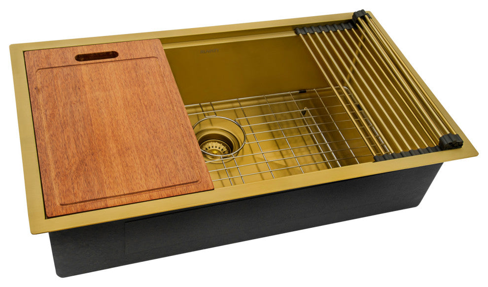 Ruvati RVH6533GG 33 Inch Polished Brass Matte Gold Undermount Kitchen Sink