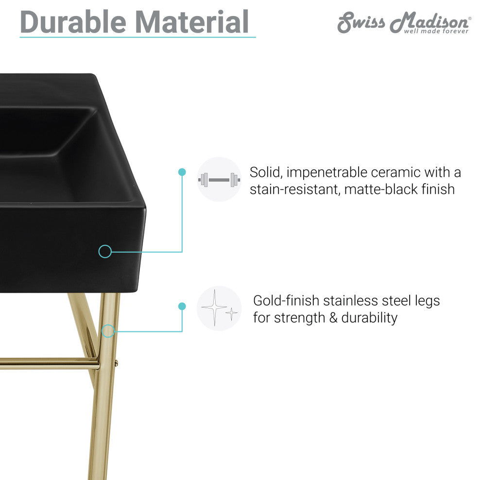 Claire 40" Ceramic Console Sink Matte Black Basin Gold Legs