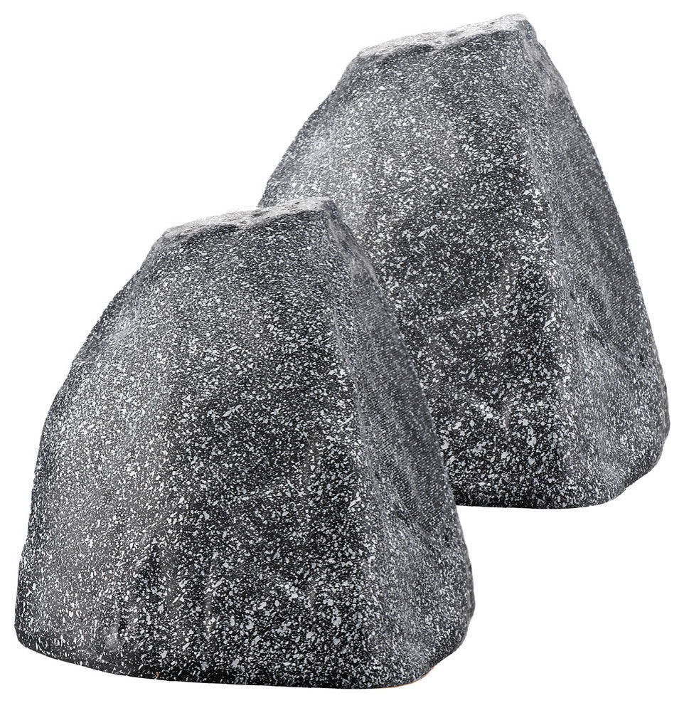 8" 200W Weather Resistant Outdoor Rock Speaker Pair, Grey