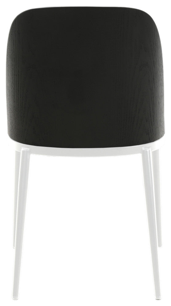 LeisureMod Tule Dining Chair With Upholstered Seat and White Steel Frame, Black/Platinum Blue