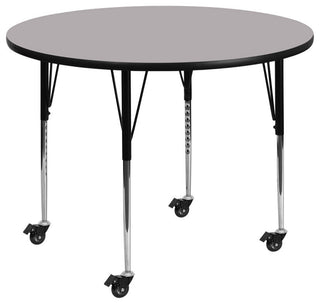 Mobile 48'' Round Grey Thermal Laminate Activity Table-Adjustable Legs
