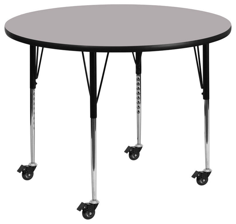 Mobile 48'' Round Grey Thermal Laminate Activity Table-Adjustable Legs