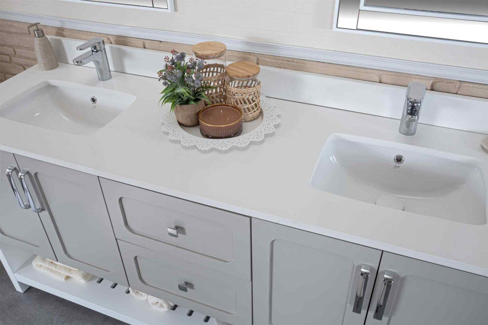 Florin Collection 72" Bathroom Vanity With Sink, Mirror, Countertop, Gray