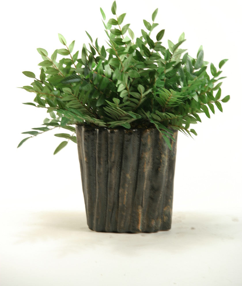 Green Locust Spray in Oval Ceramic Planter