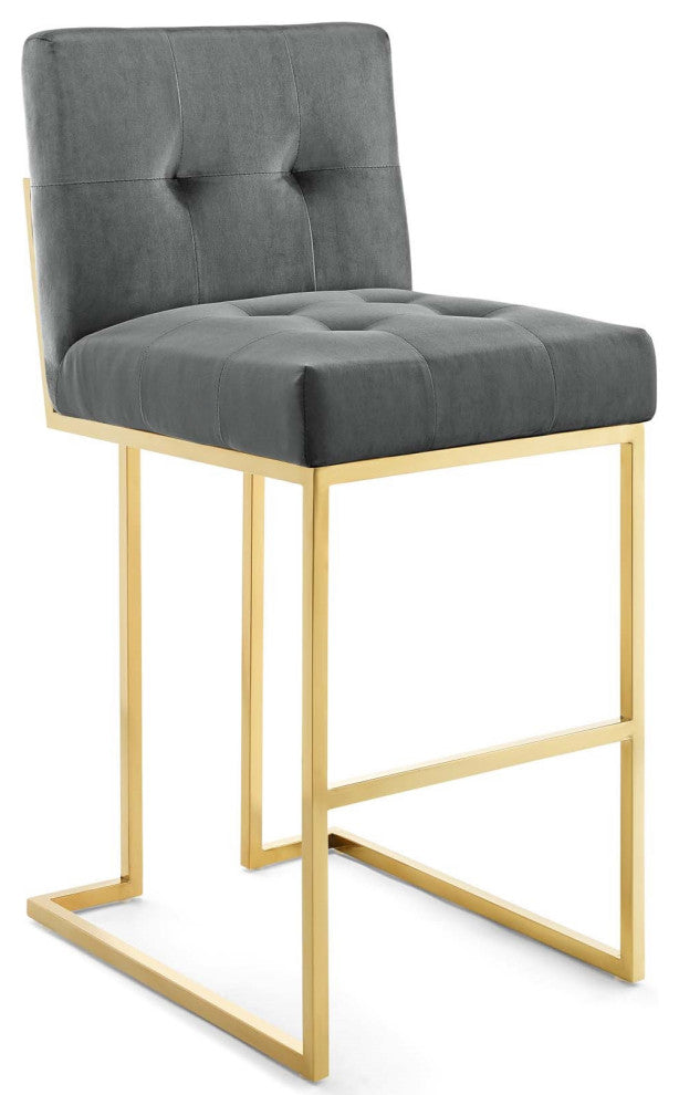 Grey Velvet Bar Stool, Heidi Giselle Gold Barstool, Luxe Glam Tufted Barstool