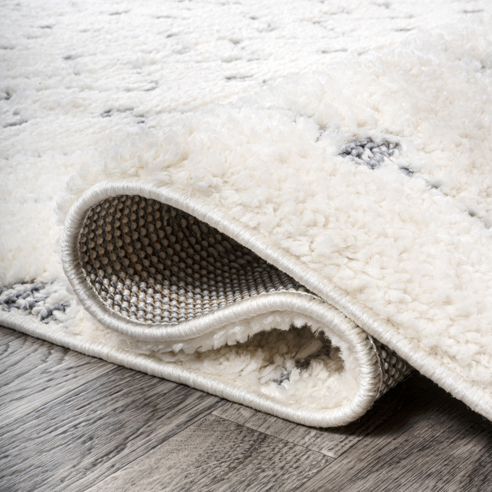 Pia Moroccan Trellis Plush Carved Cream/Gray 2'x8' Runner Rug