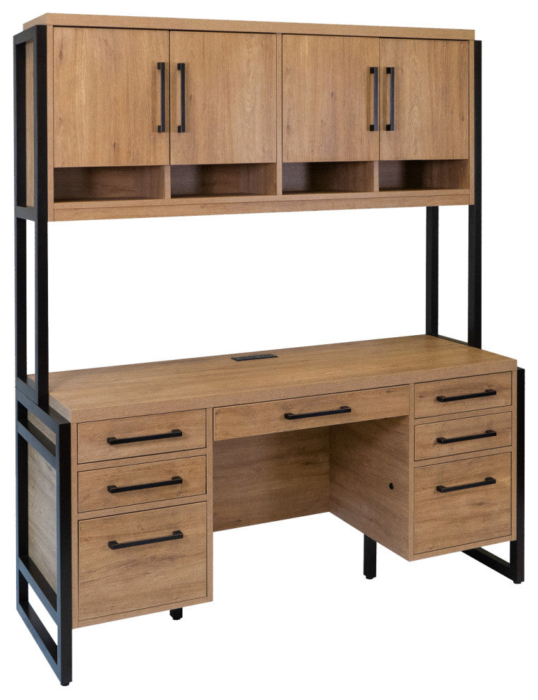 Modern Wood Laminate Office Desk, Office Table, Fully Assembled, Light Brown