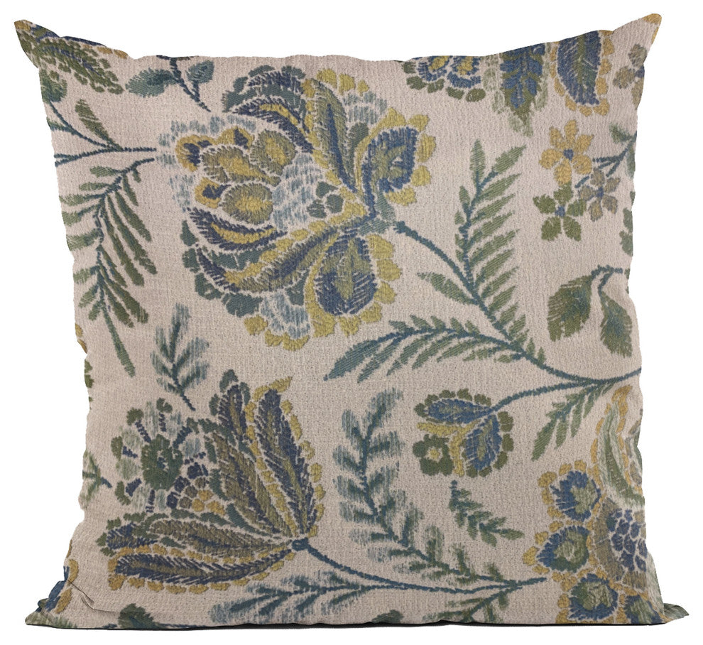 Plutus Blue Amazonian Floral Luxury Throw Pillow, 16"x16"