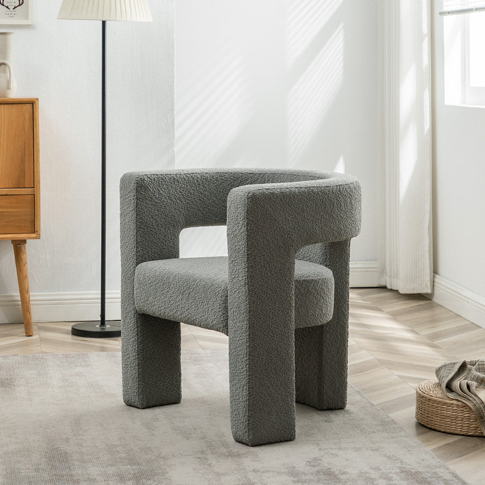 28" Wide Boucle Upholstered Square Armchair, Light Gray