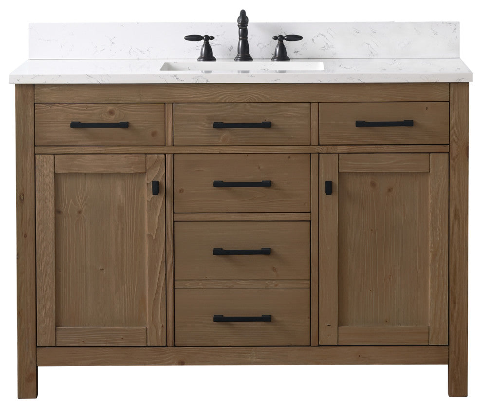 Jasper 48" Bathroom Vanity, Textured Natural, Ariston White Engineered Stone Top