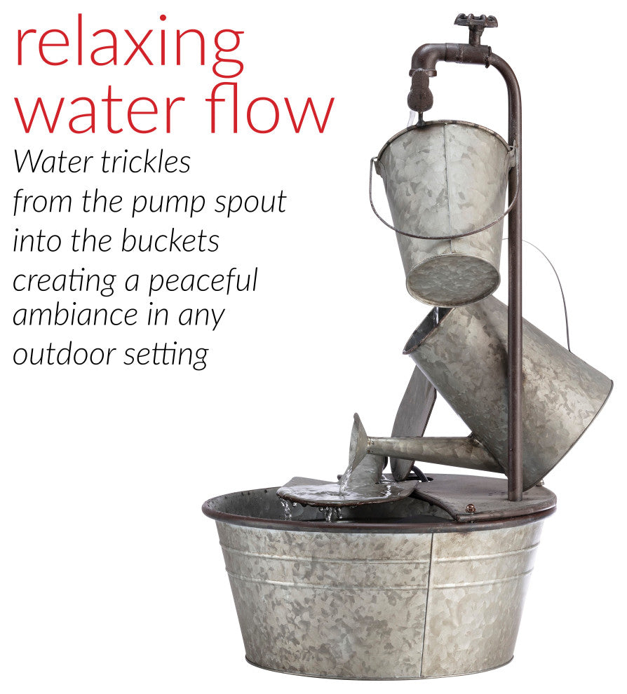 28" Tall Outdoor 3-Tier Metal Garden Tools Water Fountain