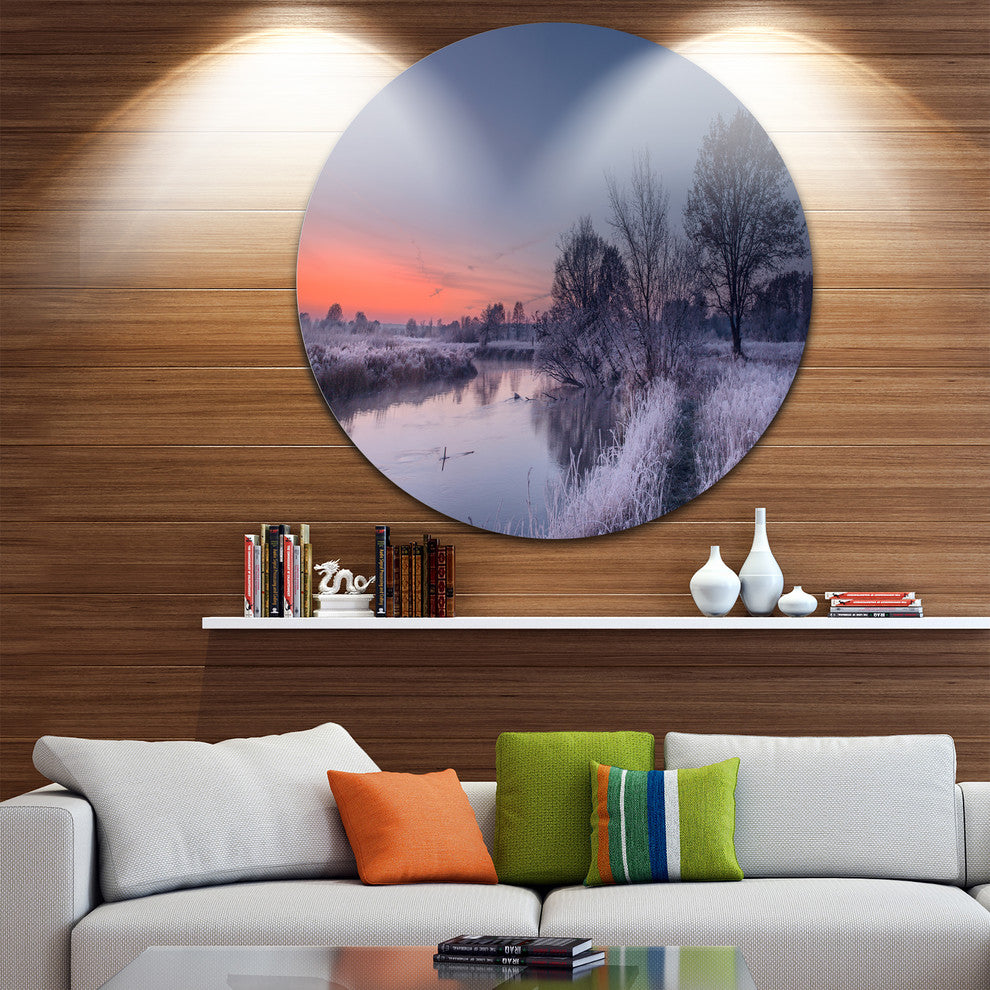 Frosty Fall Morning Panorama, Landscape Round Wall Art, 23"
