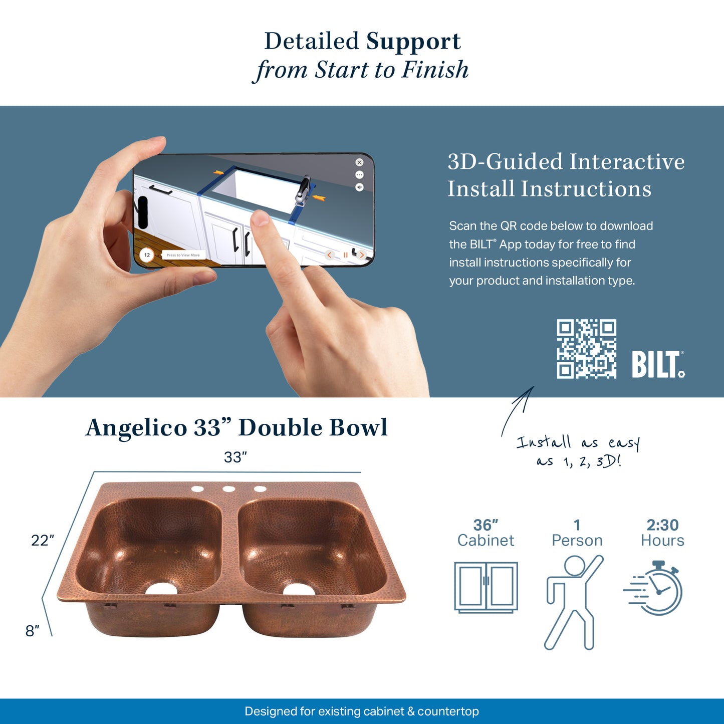 Angelico Copper 33" Double Bowl Drop-In Kitchen Sink With 1 Hole
