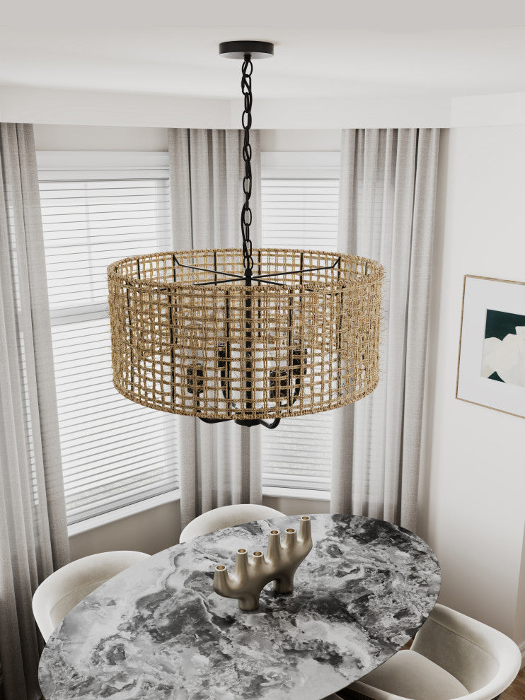 Vintage 4-Light Unique Hemp Rope Pendant Lighting Fixture