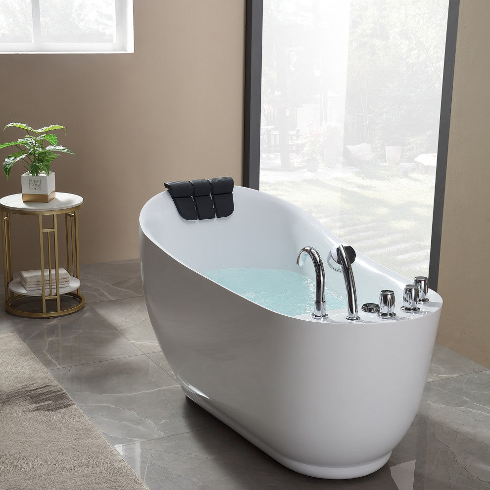 59" L x 29.5" W White Acrylic Right Drain Freestanding Whirlpool Tub