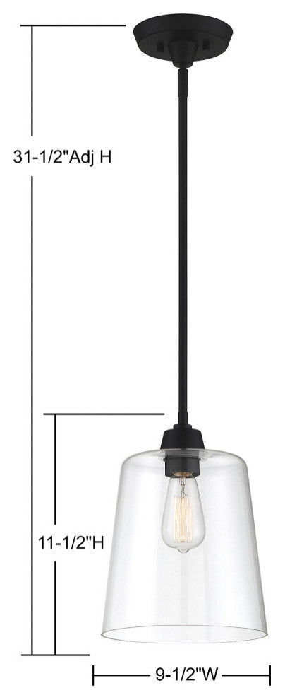 1-Light Pendant, Matte Black
