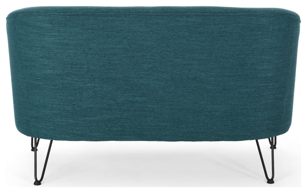 Jordan Modern Fabric Loveseat With Hairpin Legs, Teal