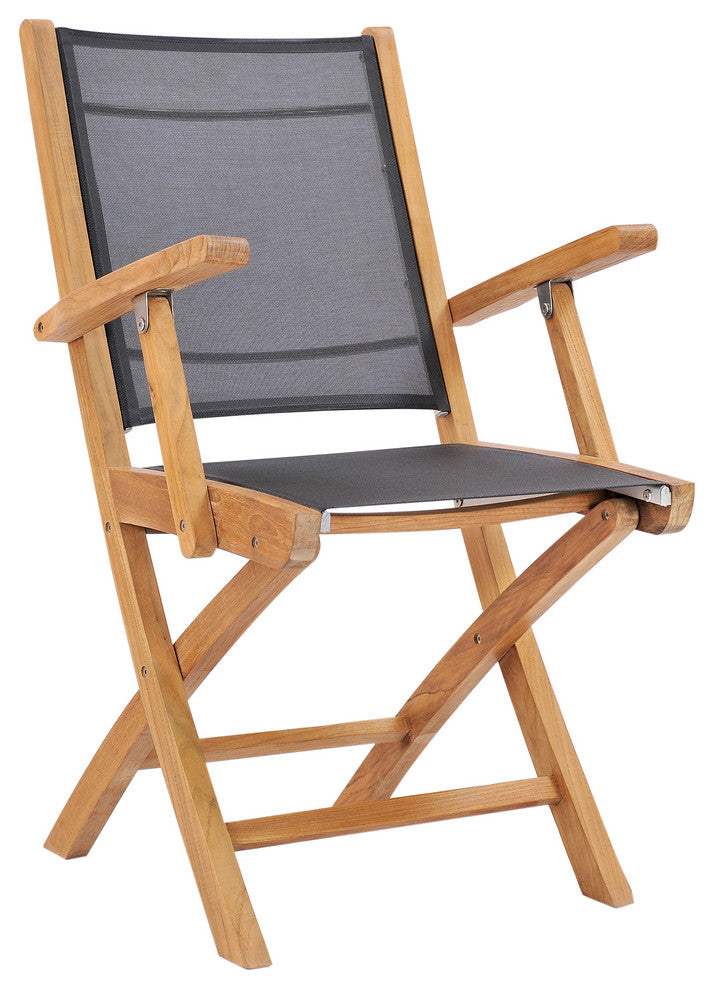 Teak Wood Miami Folding Arm Chair, Black, Set of 2