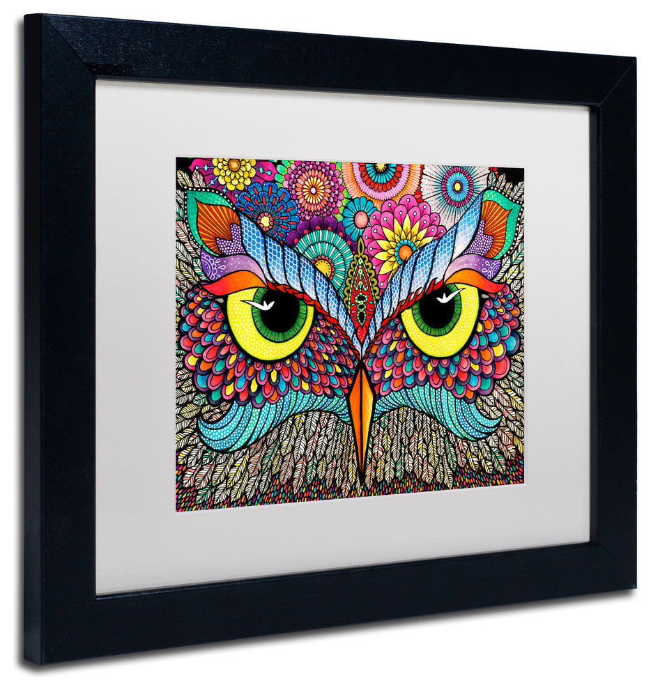 Hello Angel 'Owl Face' Art, Black Frame, White Mat, 14x11