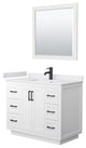 42"SGL Vanity White, White Cult. Marble Countertop, Sink, Black Trim, 34"Mirror